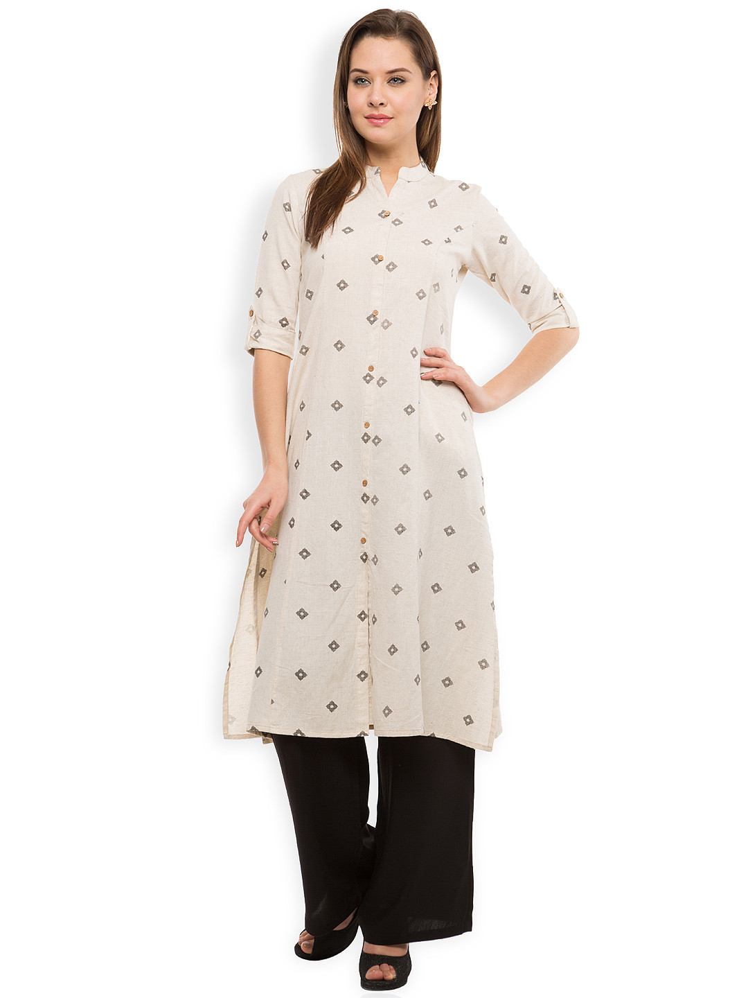 

Vishudh Women Beige Printed A-Line Kurta
