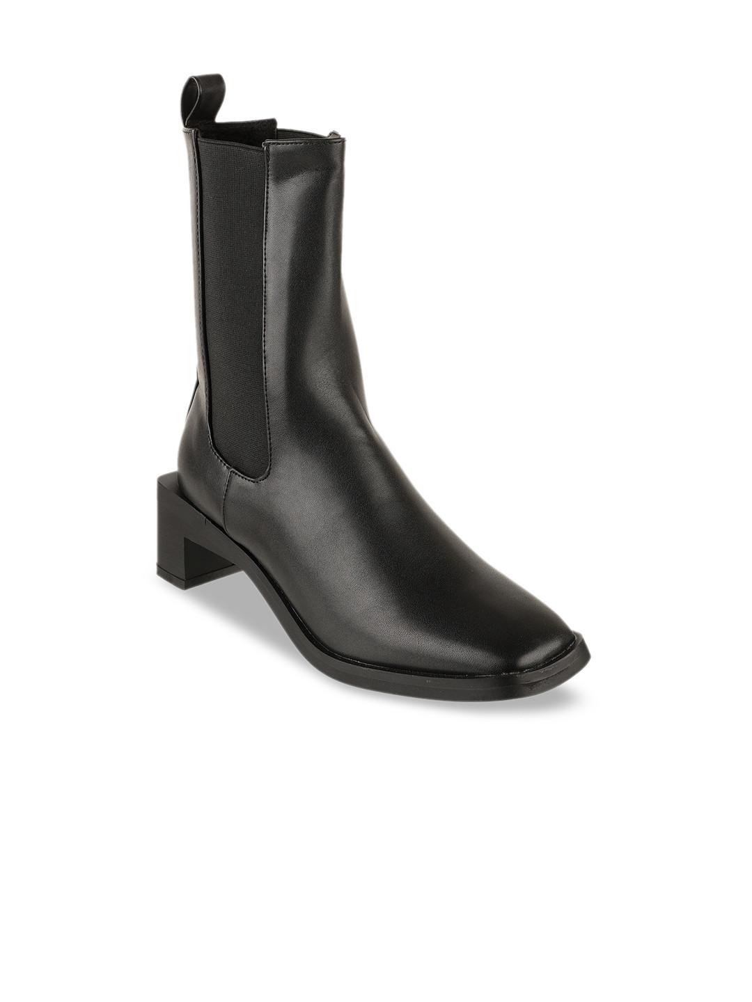 

SHUZ TOUCH Black PU Block Heeled Boots