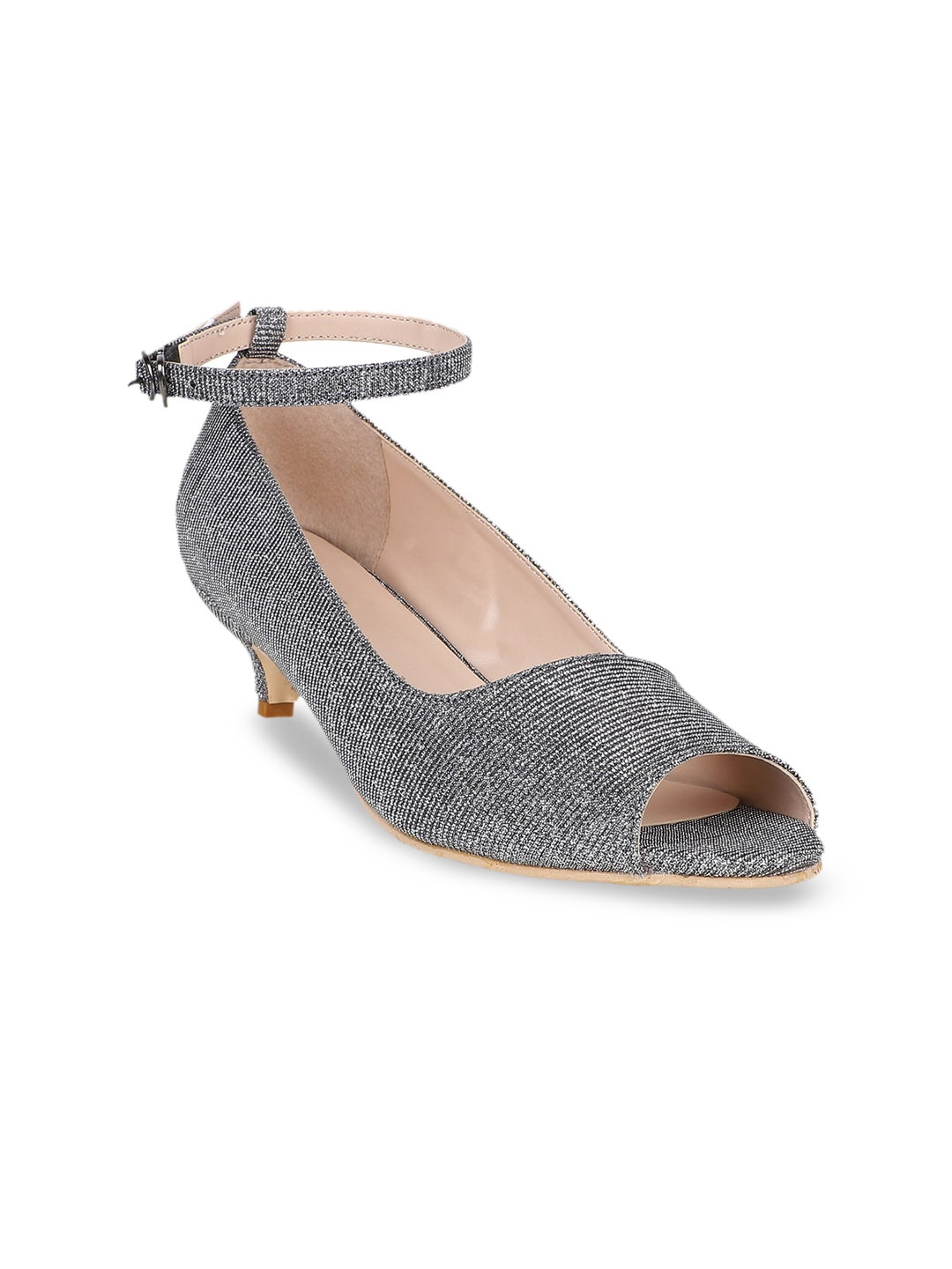 

SHUZ TOUCH Grey Textured Kitten Peep Toes