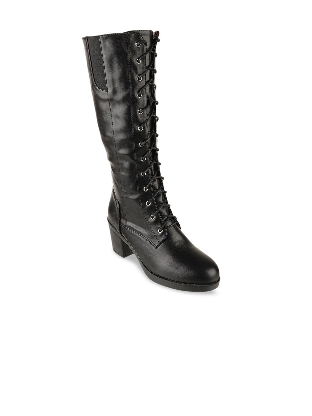 

SHUZ TOUCH Black PU Block Heeled Boots