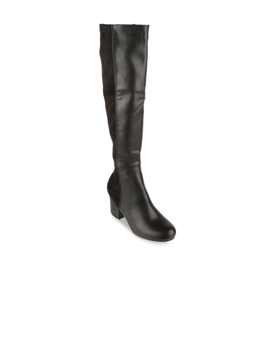 

SHUZ TOUCH Black PU High-Top Block Heeled Boots