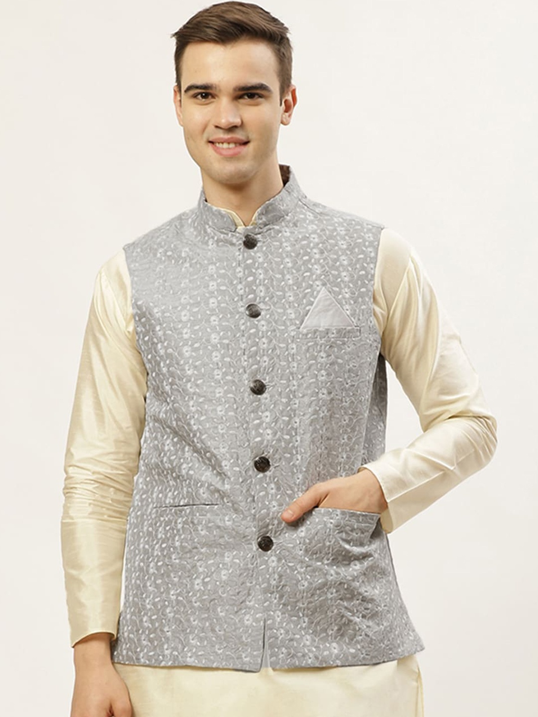 

Jompers Men Grey Embroidered Waistcoat