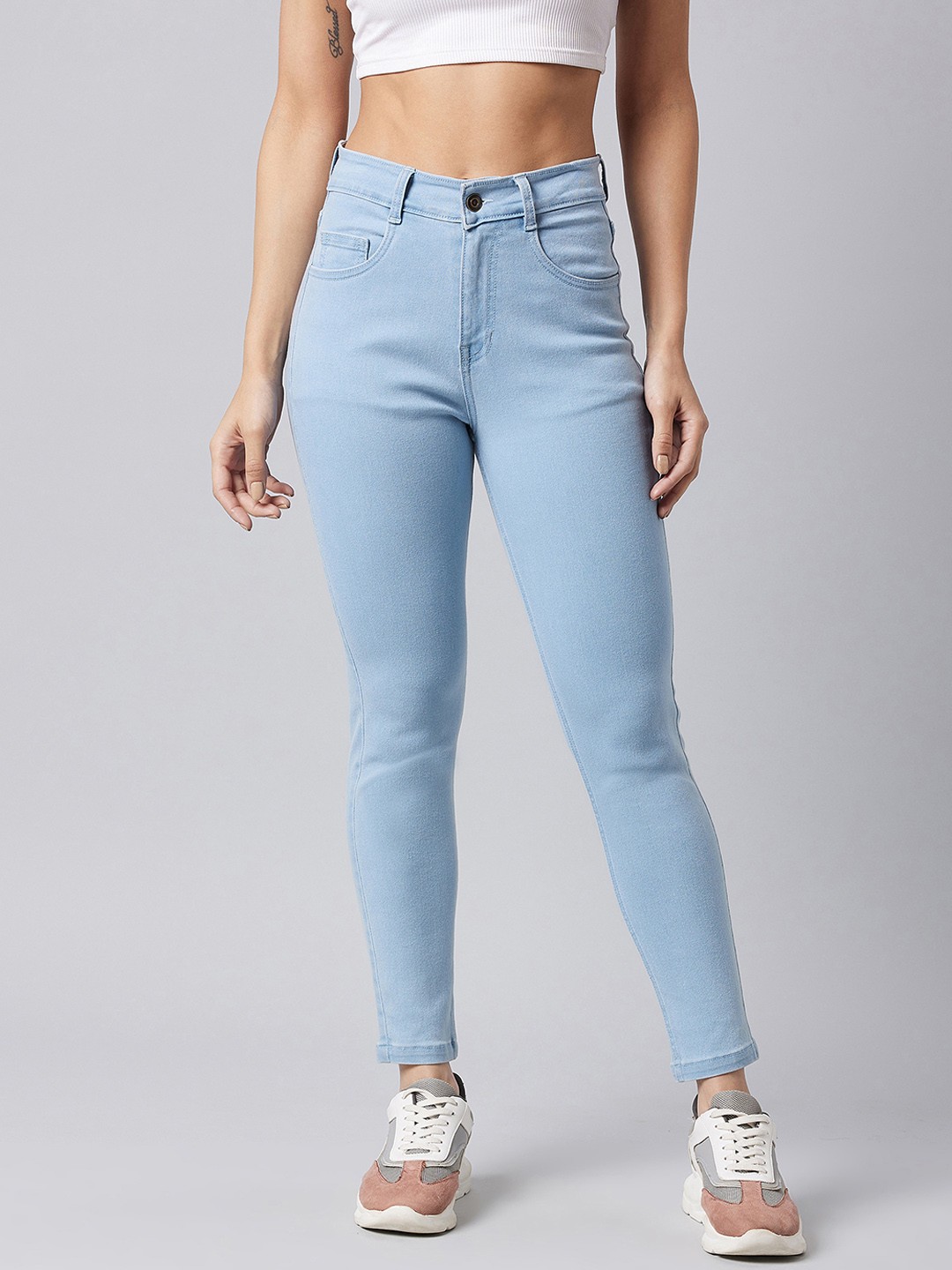 

DOLCE CRUDO Women Blue Skinny High Rise Clean Look Cropped Stretchable Denim Jeans, Navy blue