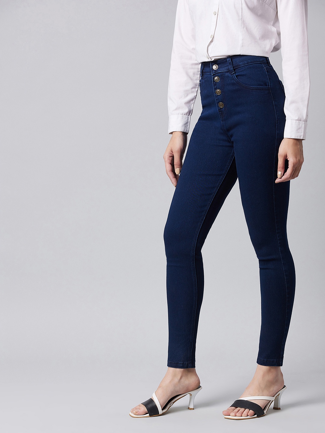 

DOLCE CRUDO Women Navy Blue Skinny Fit High-Rise Jeans