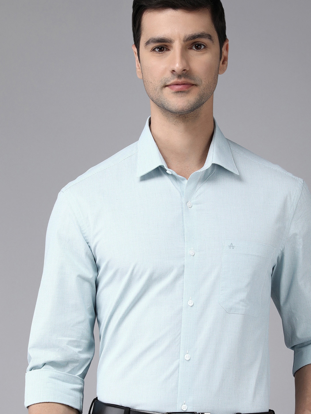 

Arrow Men Turquoise Blue Original Slim Fit Micro Checks Formal Shirt