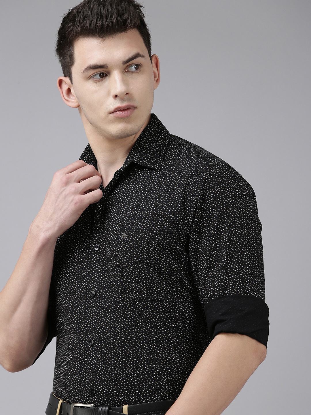 

Arrow Men Black Micro Ditsy Printed Original Slim Fit Pure Cotton Formal Shirt