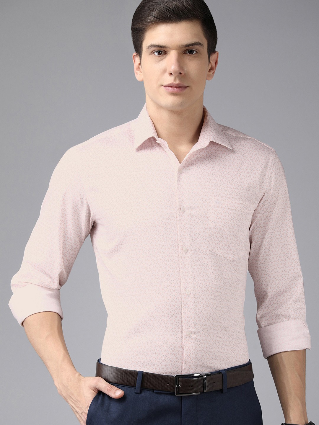 

Arrow Men Orange And White Original Slim Fit Printed Pure Cotton Formal Shirt