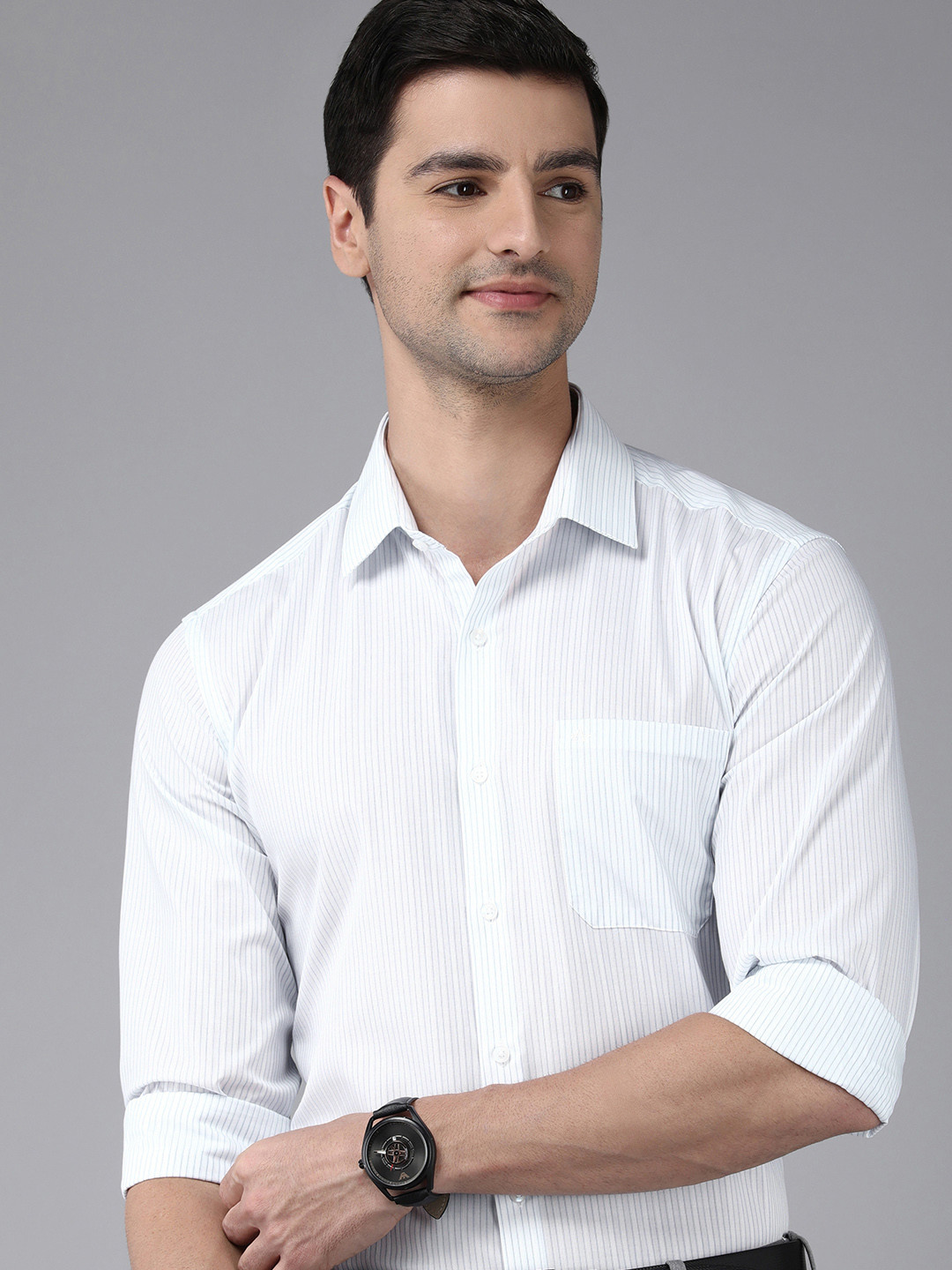 

Arrow Men White Original Slim Fit Pinstriped Pure Cotton Formal Shirt