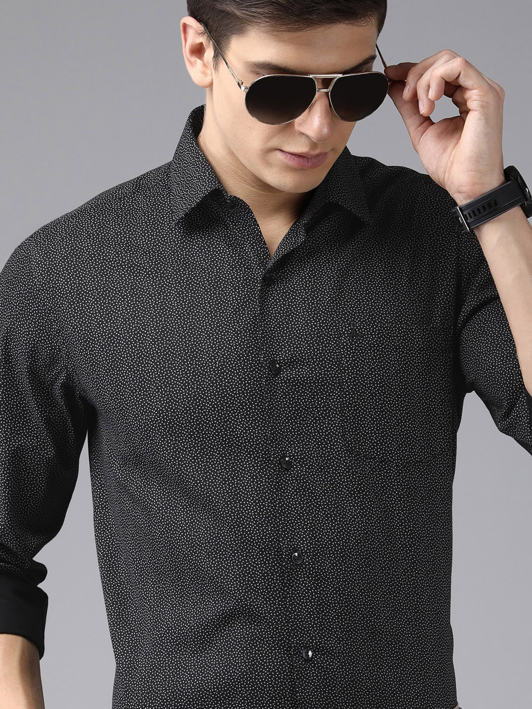 

Arrow Men Black Original Micro Ditsy Printed Slim Fit Pure Cotton Formal Shirt