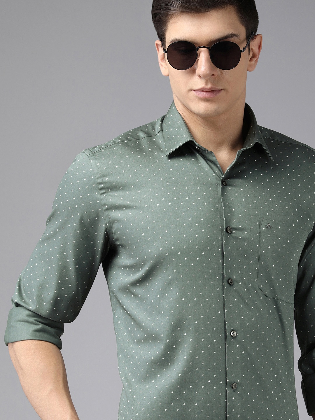 

Arrow Men Grey & White Original Slim Fit Printed Pure Cotton Formal Shirt