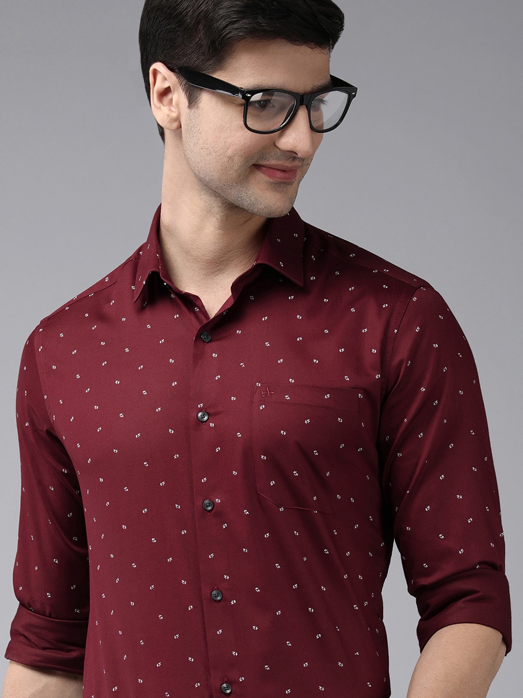 

Arrow Men Maroon & White Manhattan Slim Fit Printed Pure Cotton Formal Shirt