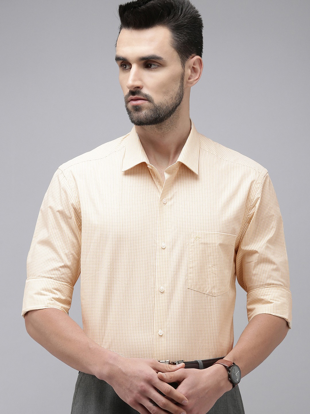 

Arrow Men Yellow Original Slim Fit Checked Pure Cotton Formal Shirt