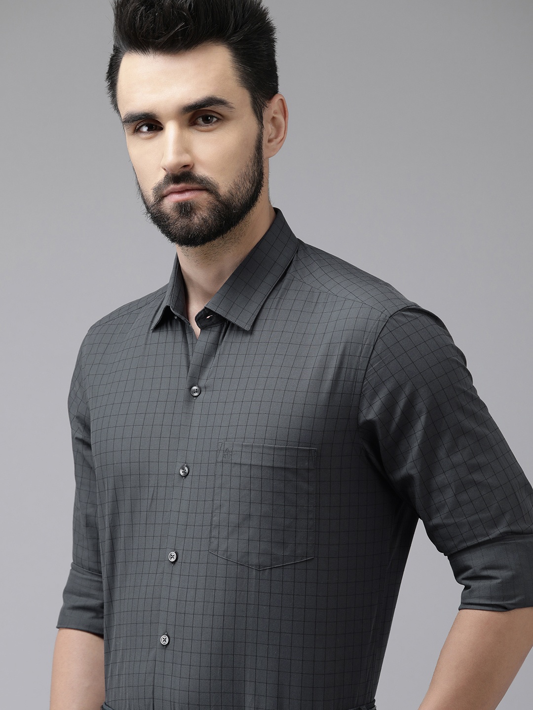 

Arrow Men Grey Original Slim Fit Grid Tattersall Checked Pure Cotton Formal Shirt