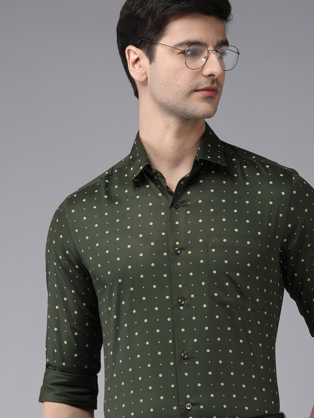 

Arrow Men Green & Yellow Manhattan Slim Fit Printed Pure Cotton Formal Shirt