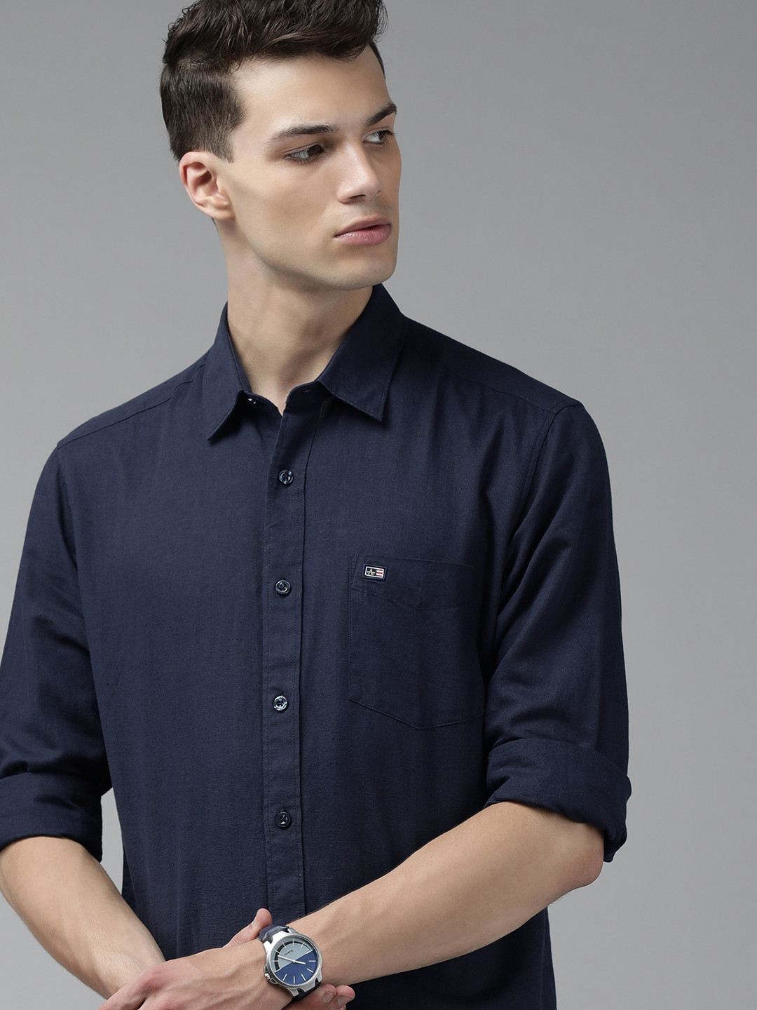 

Arrow Sport Men Navy Blue Solid Slim Fit Pure Cotton Casual Shirt