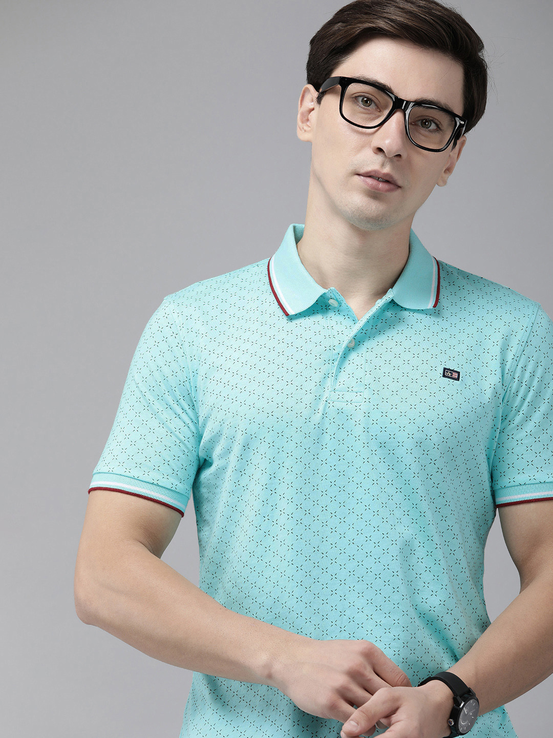 

Arrow Sport Men Blue & Black Printed Polo Collar T-shirt