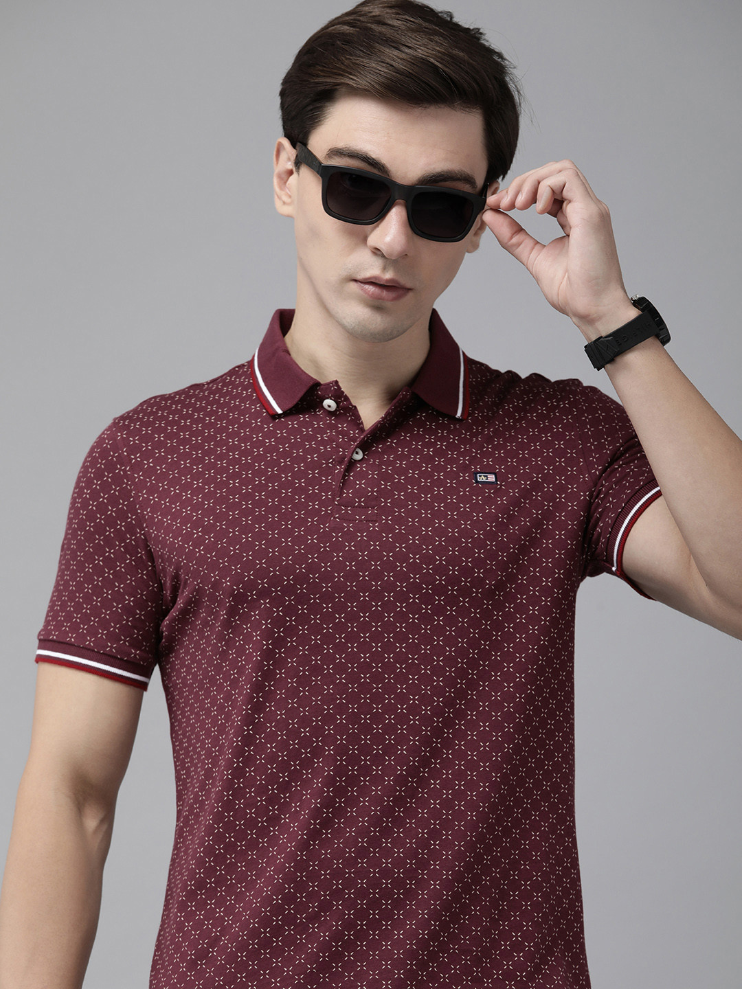 

Arrow Sport Men Burgundy & Beige Printed Polo Collar T-shirt