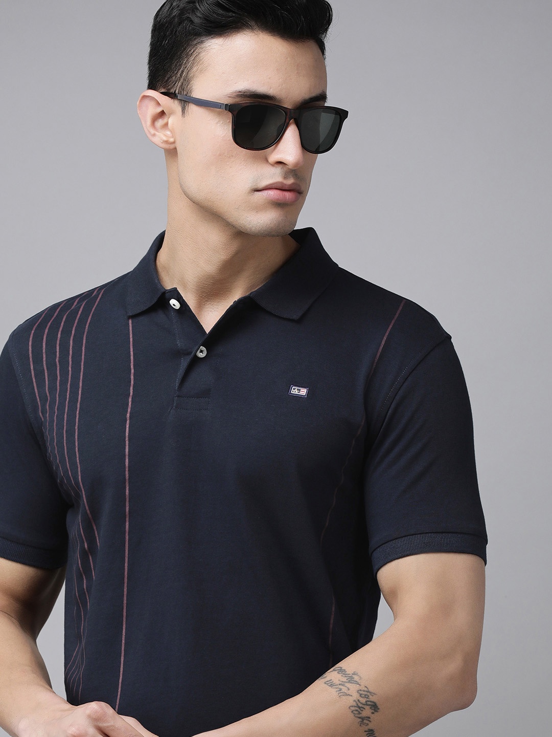 

Arrow Sport Men Navy Blue Printed Polo Collar Short Sleeves Polo Collar T-shirt