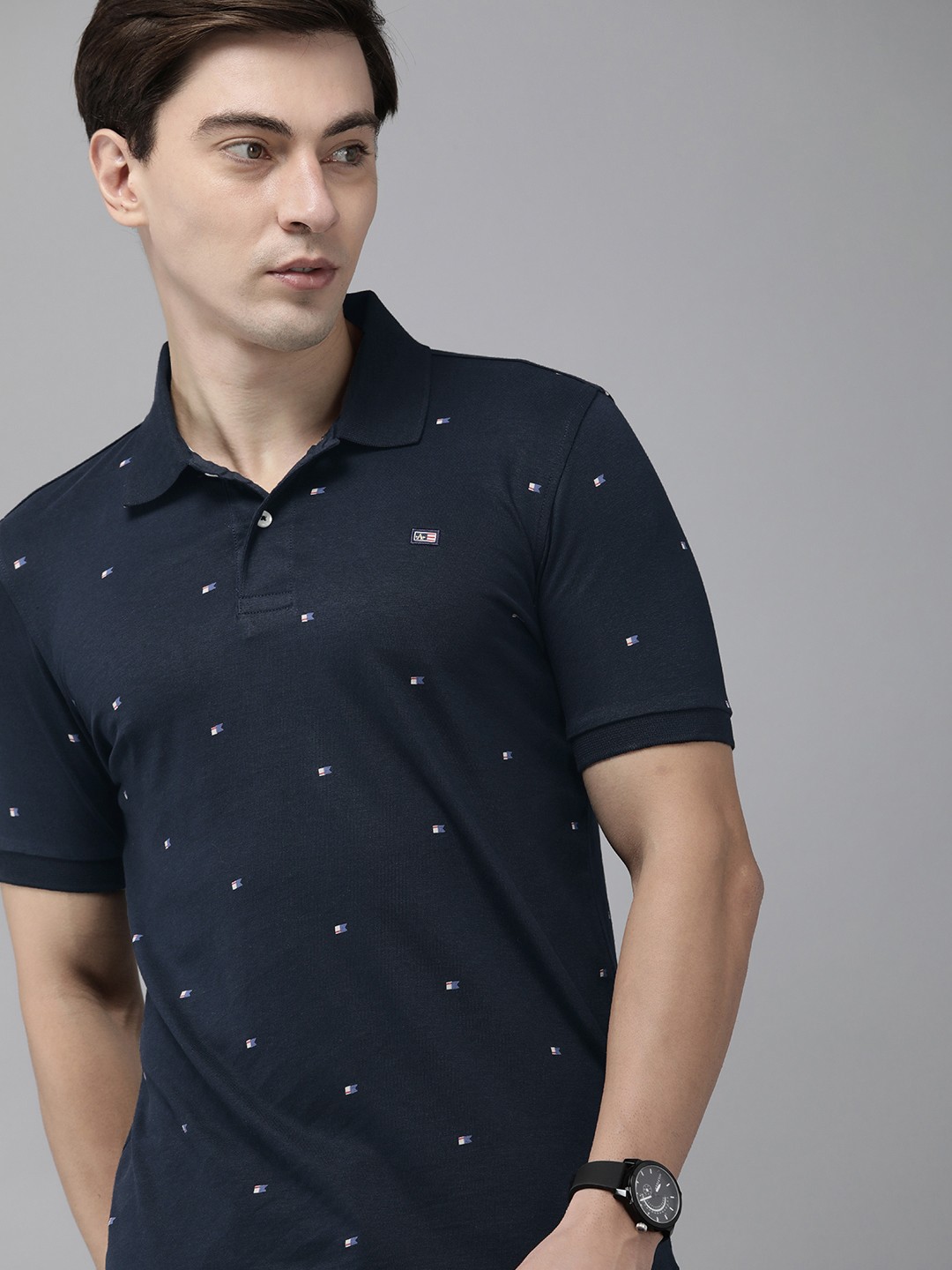 

Arrow Sport Men Navy Blue Printed Polo Collar T-shirt