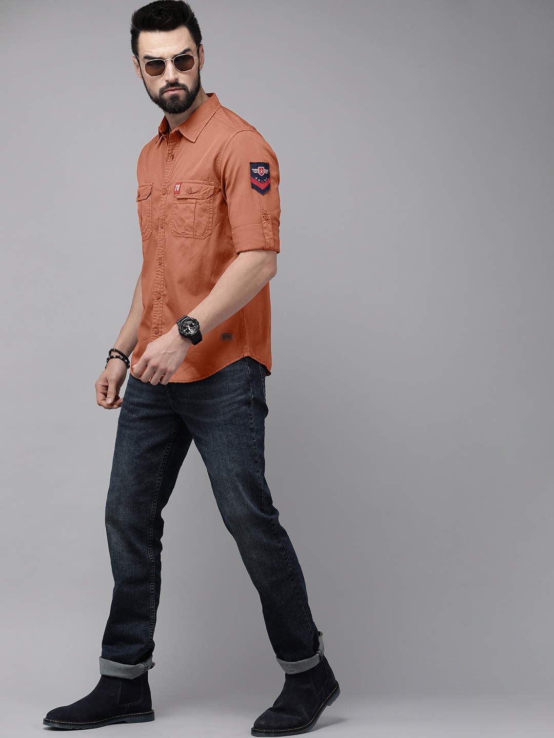 

The Roadster Lifestyle Co. Men Rust Brown Pure Cotton Casual Shirt