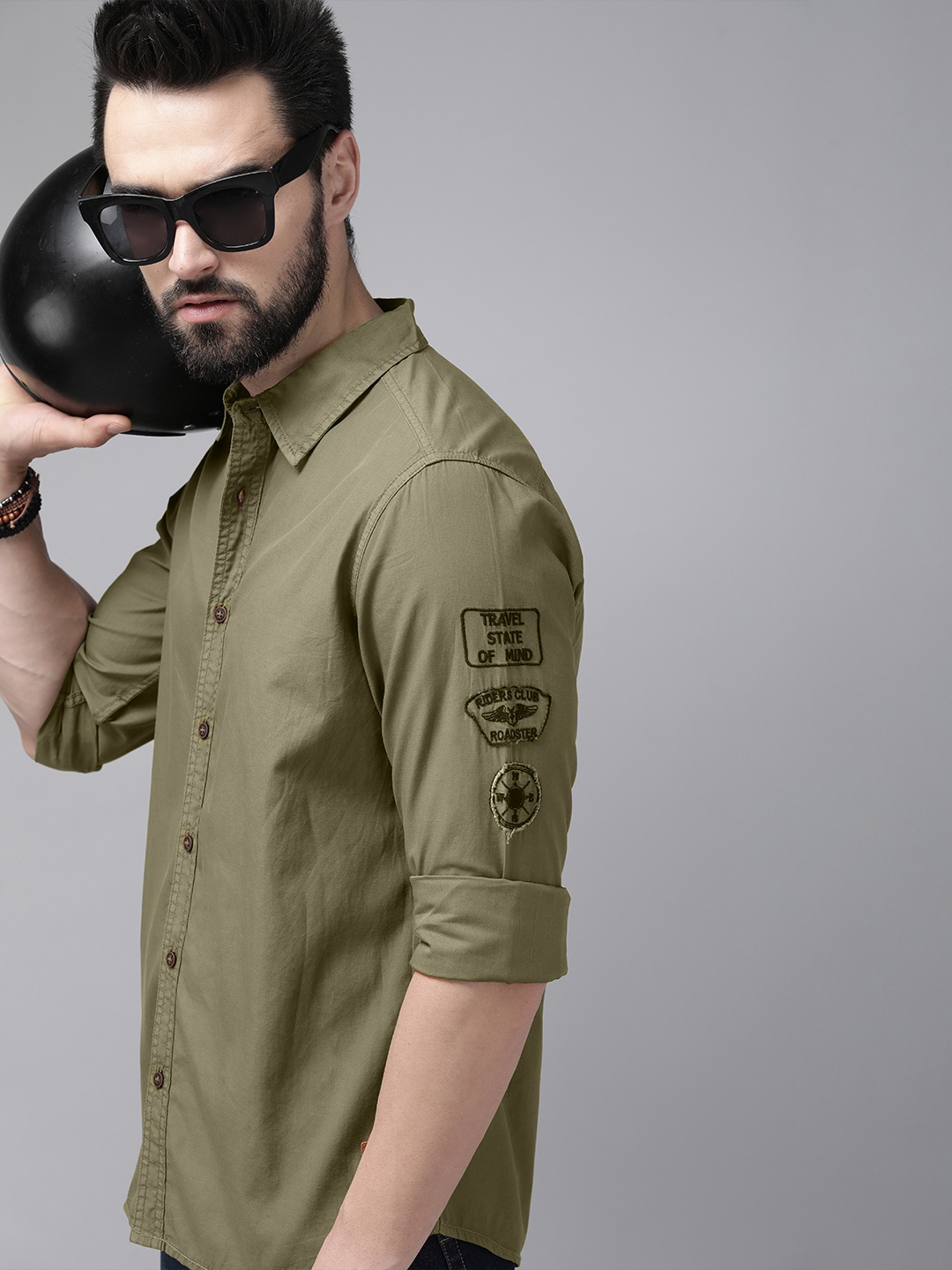 

The Roadster Life Co. Men Olive Green Solid Pure Cotton Casual Shirt