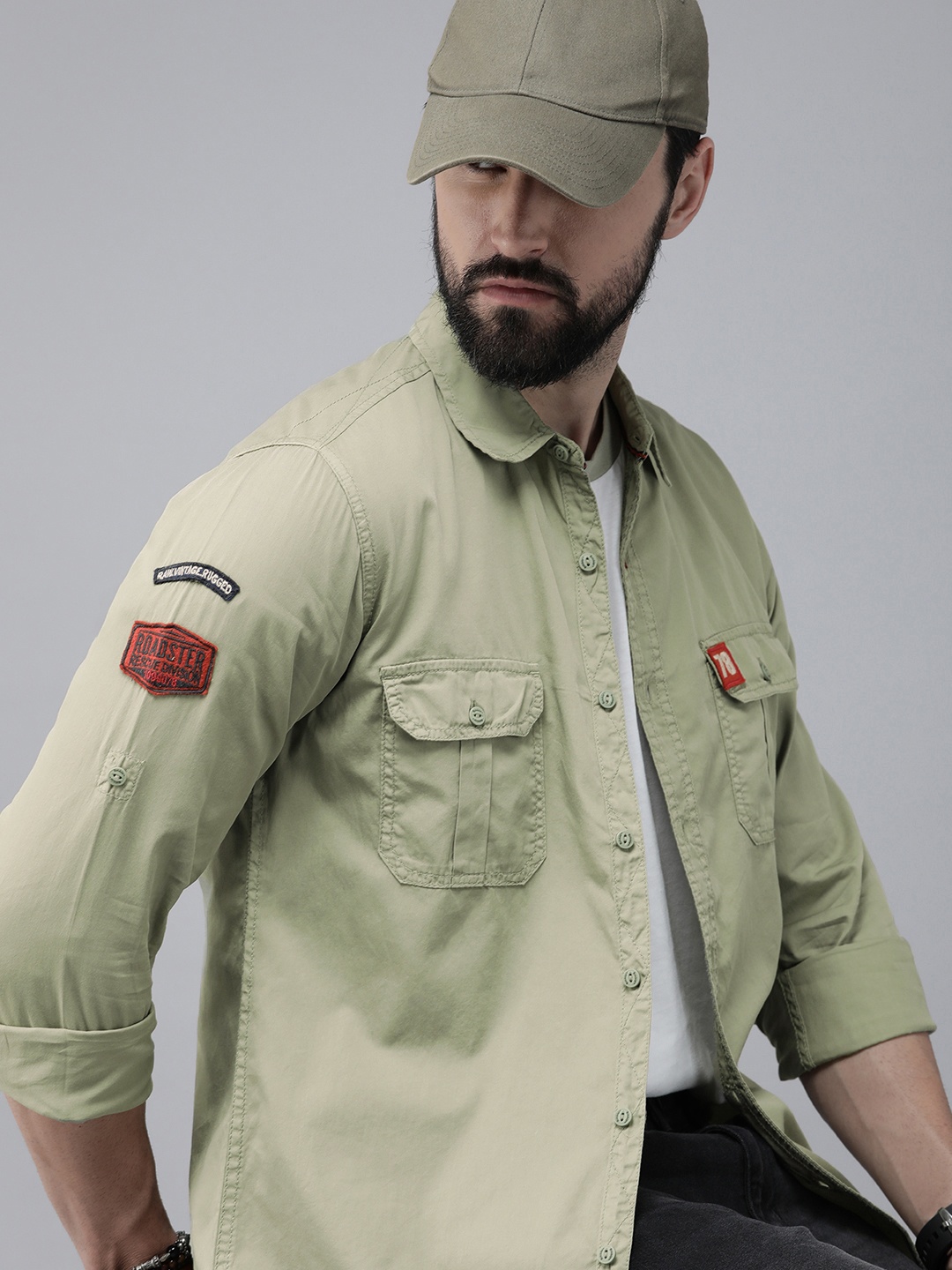 

Roadster Men Olive Green Solid Pure Cotton Casual Shirt