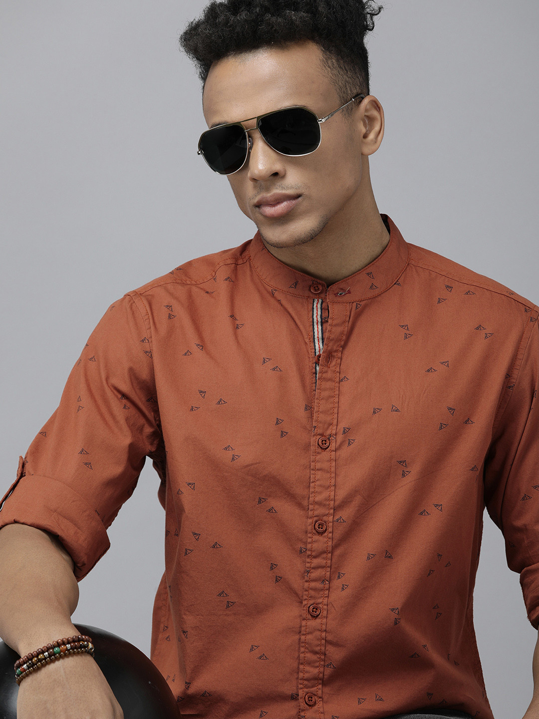 

Roadster Men Rust Orange Printed Casual Shirt