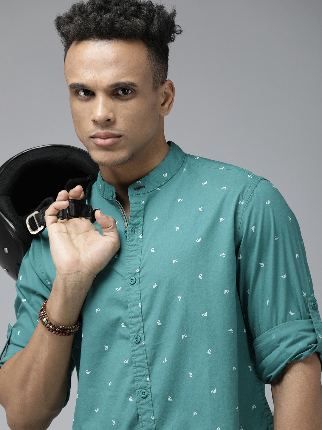

Roadster Men Turquoise Blue Printed Casual Shirt