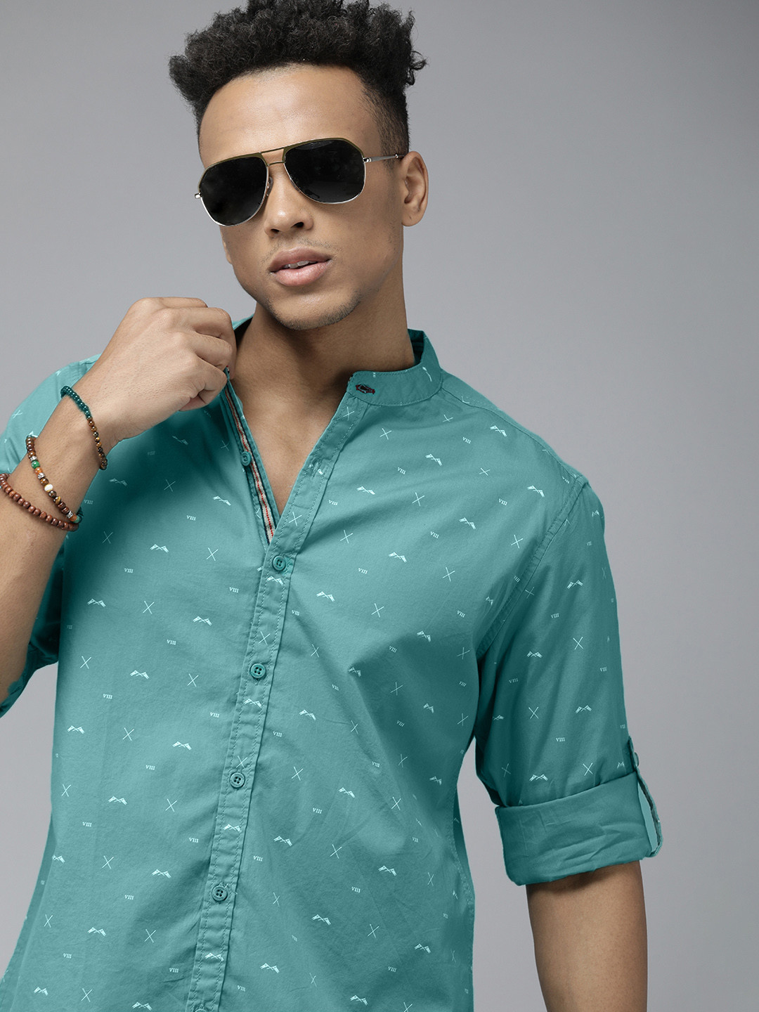 

Roadster Men Turquoise Blue Printed Casual Shirt