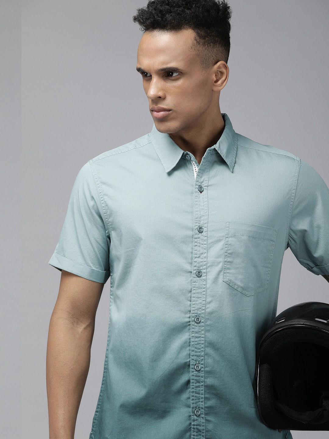 

Roadster Men Blue Colourblocked Casual Shirt