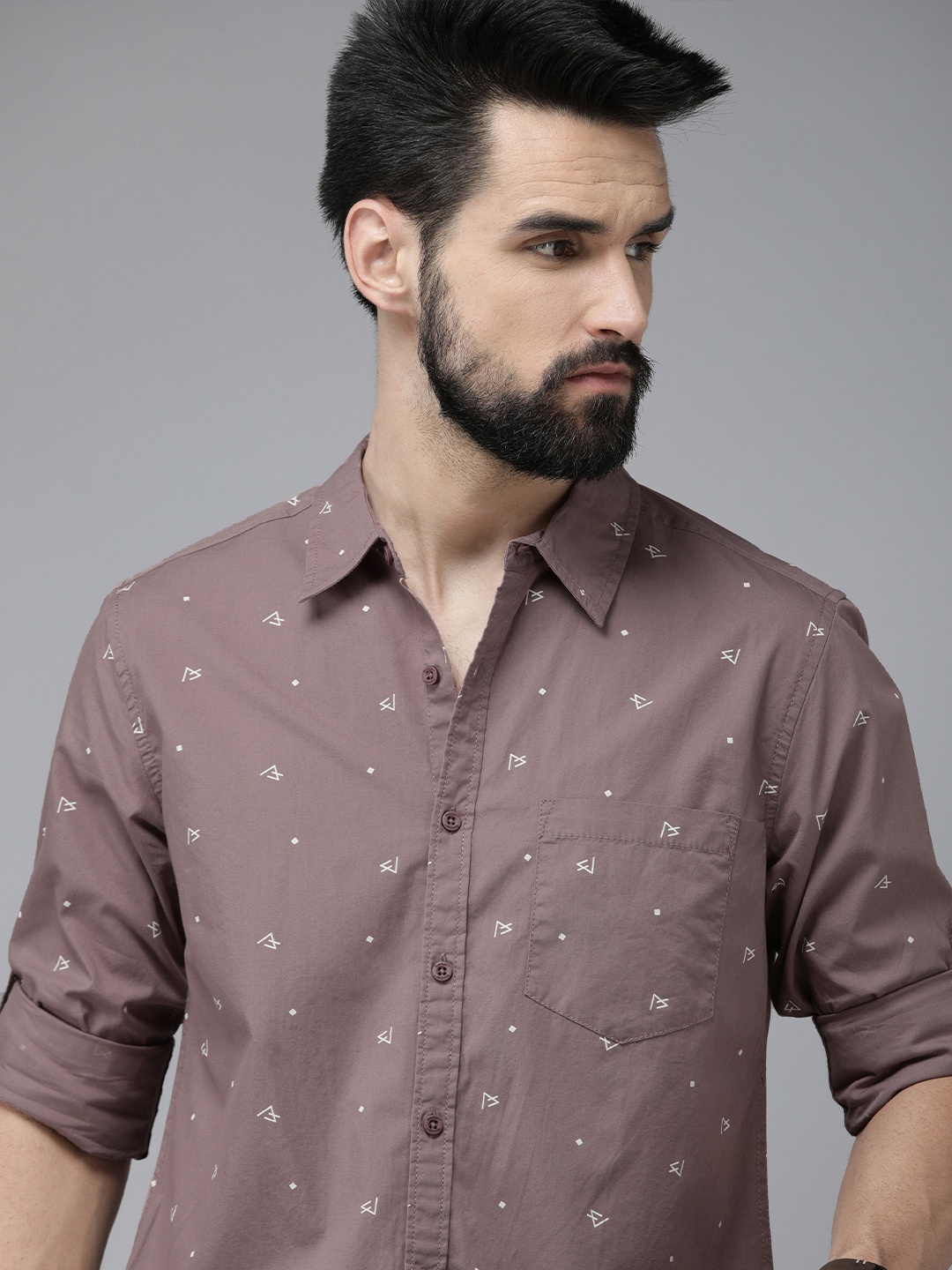 

Roadster Men Mauve Printed Casual Shirt