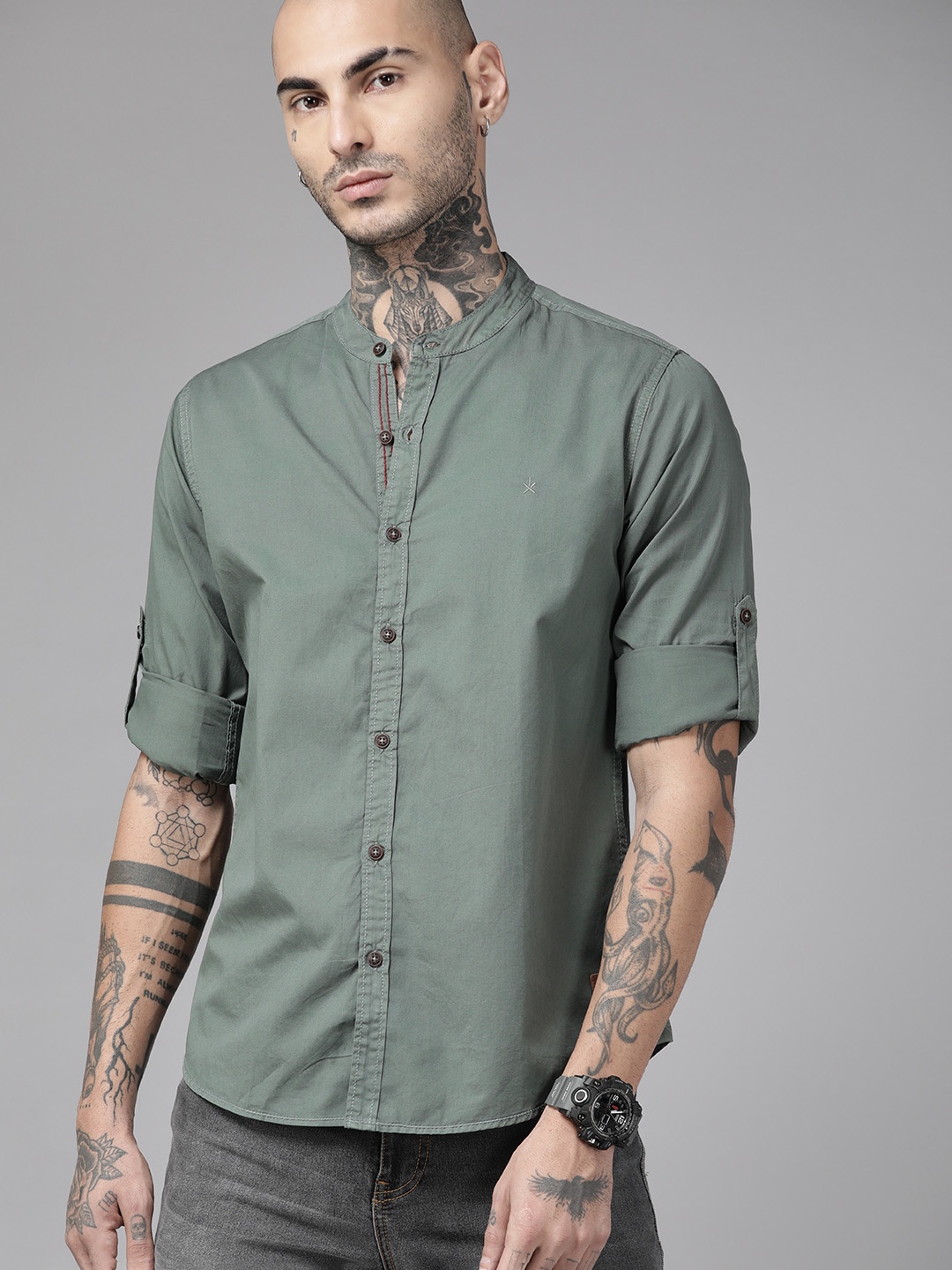 

The Roadster Lifestyle Co. Men Pure Cotton Casual Shirt, Olive