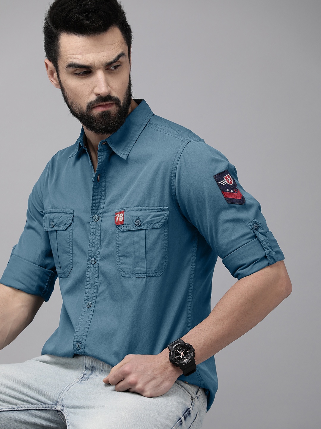 

The Roadster Lifestyle Co. Men Teal Green Pure Cotton Casual Shirt