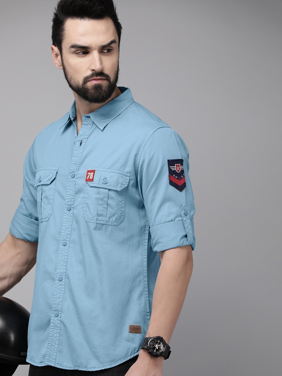 

The Roadster Life Co. Men Blue Solid Slim Fit Pure Cotton Casual Shirt