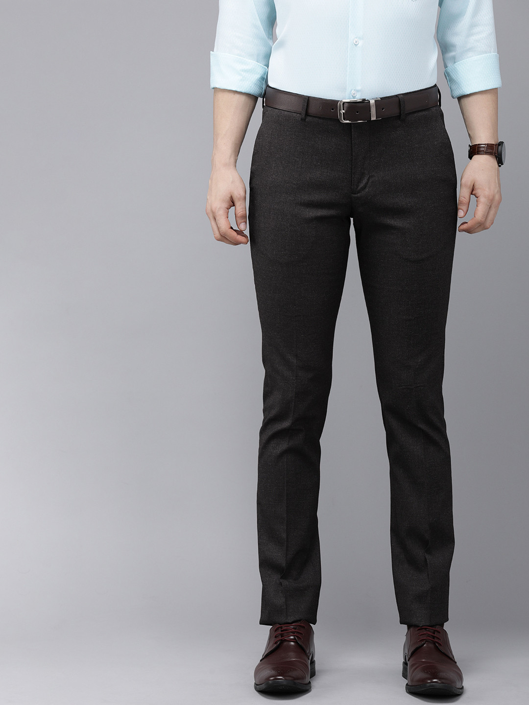 

Arrow Men Charcoal Solid Tailored Fit Formal Trousers