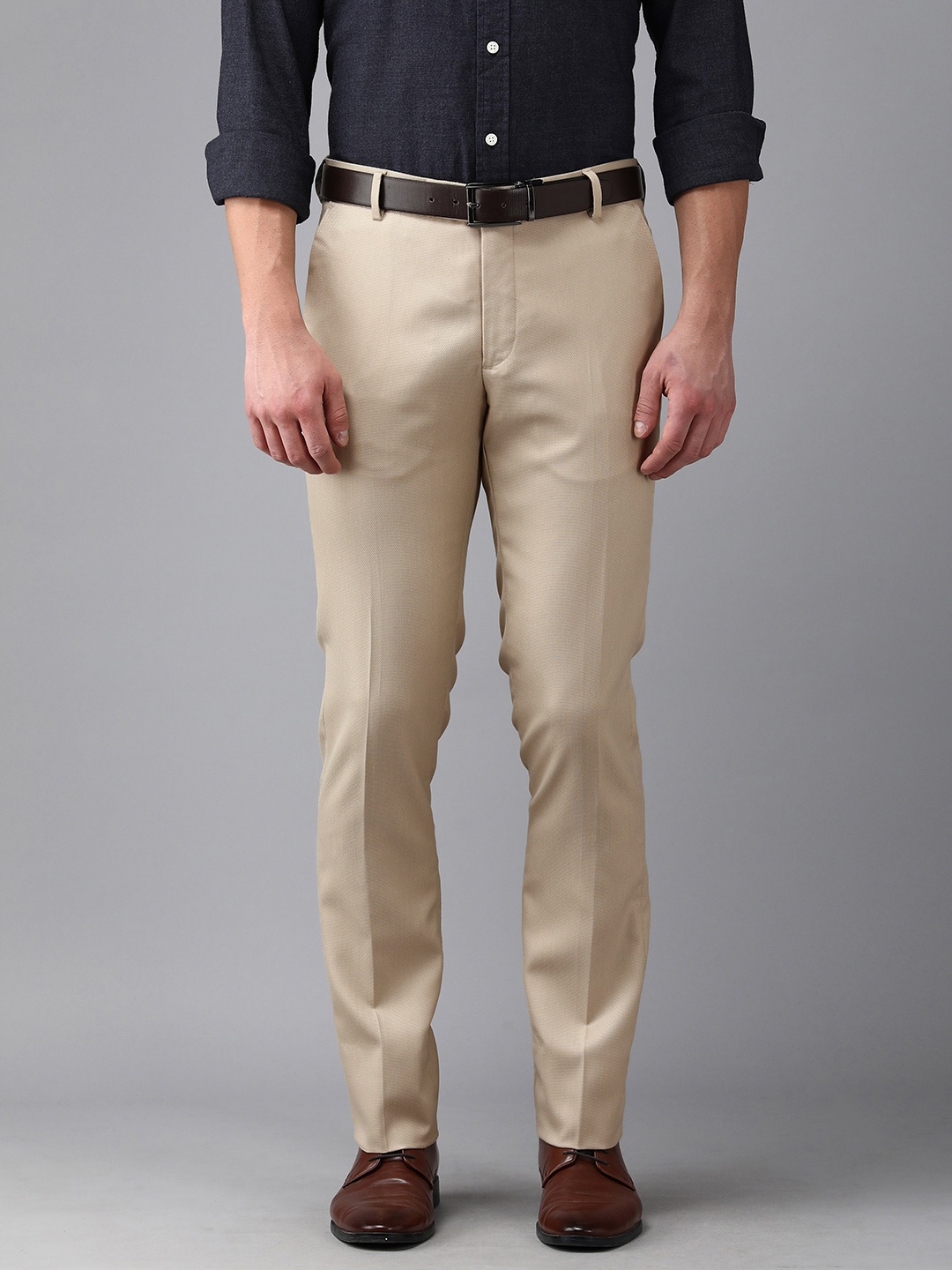 Arrow Men Beige Textured Tailored Fit Formal Trouser