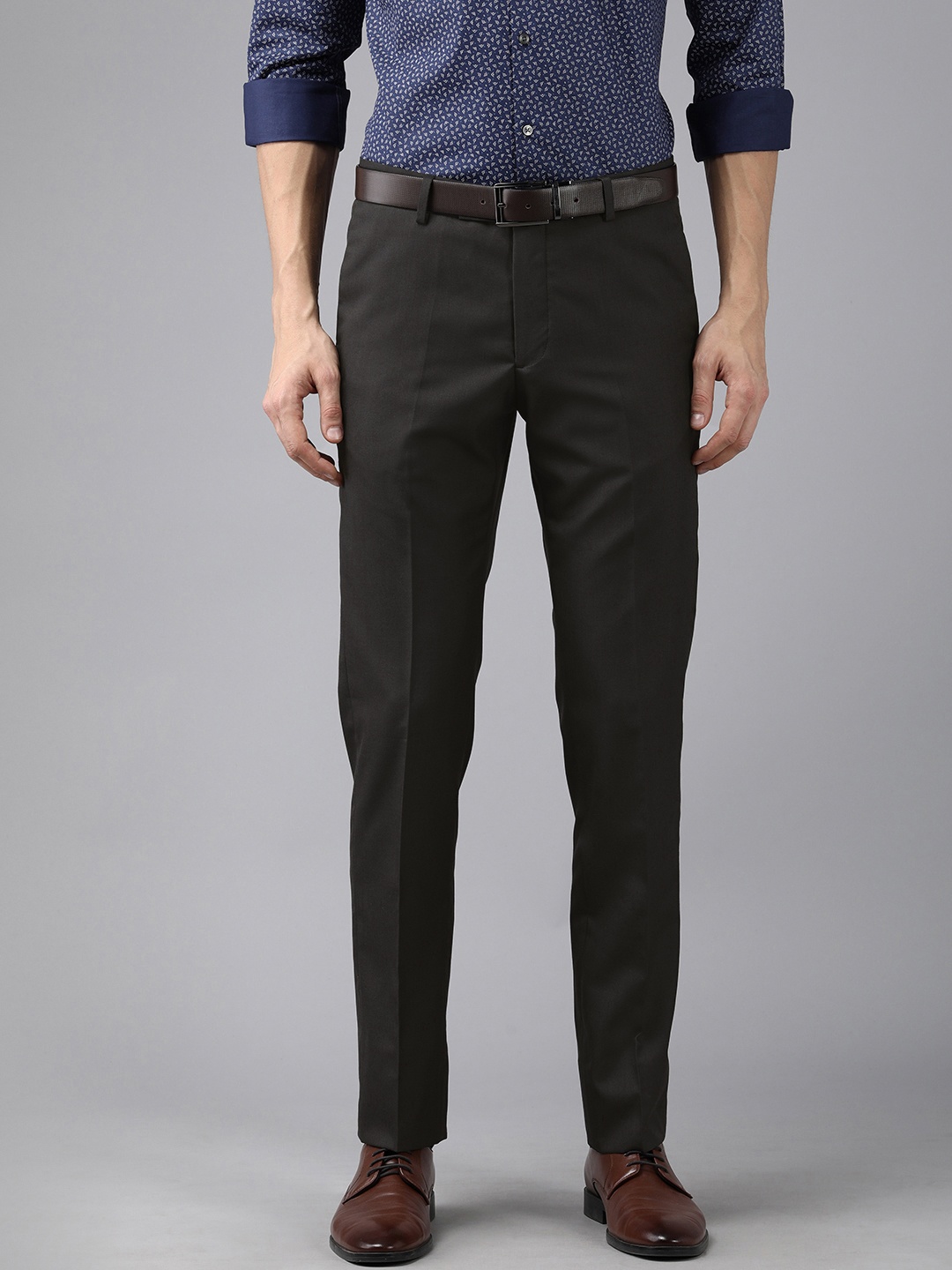 

Arrow Men Dark Brown Self Design Mid-Rise Tailored Fit Formal Trousers