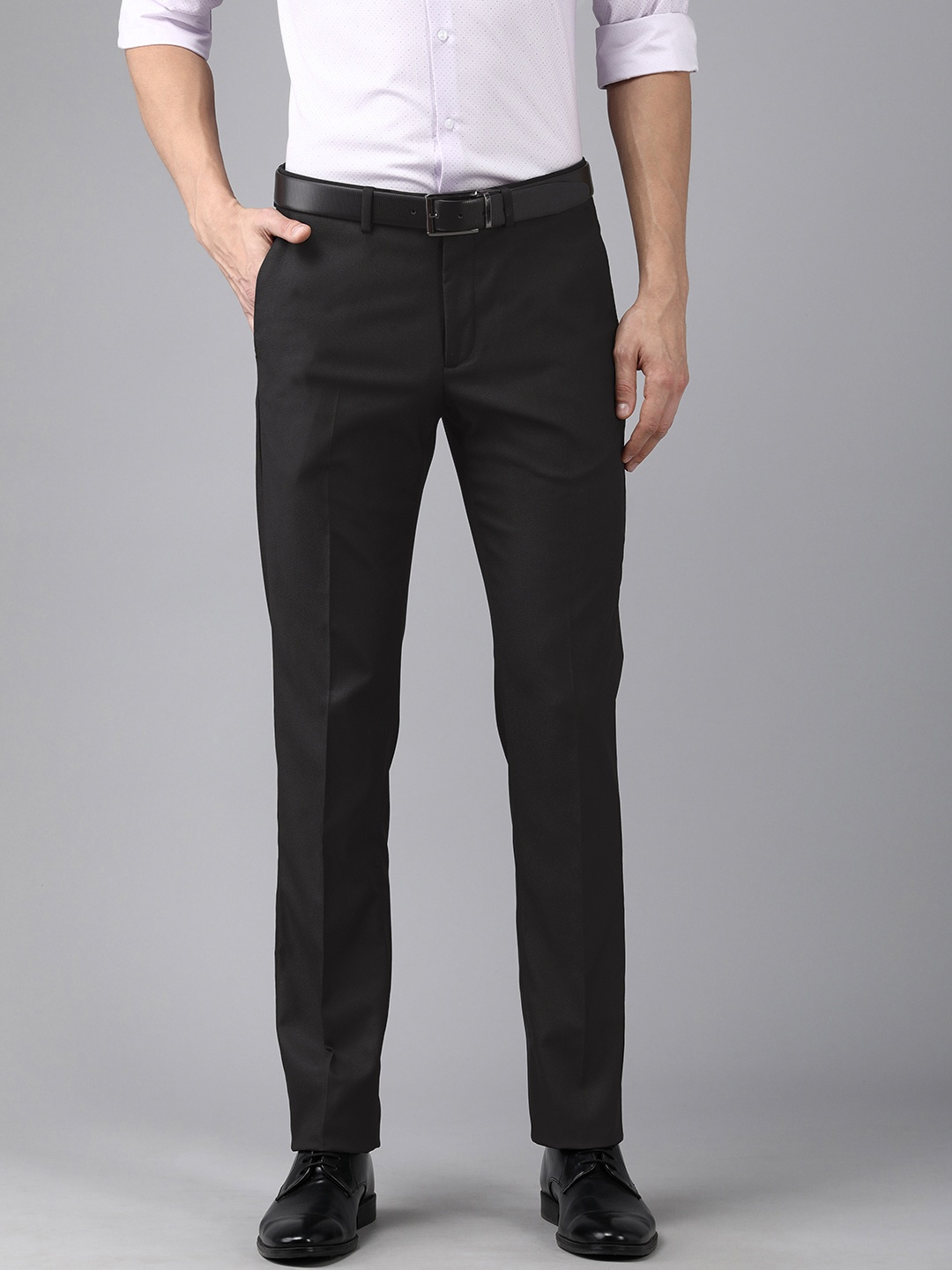 

Arrow Men Black Textured Tailored Fit Formal Trousers