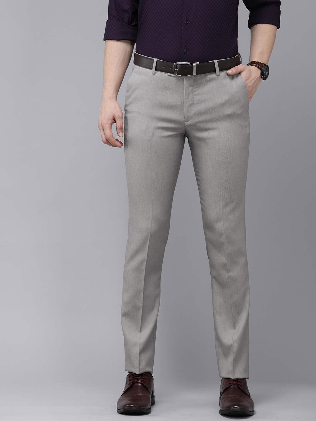 

Arrow Men Grey Textured Tailored Fit Formal Trousers