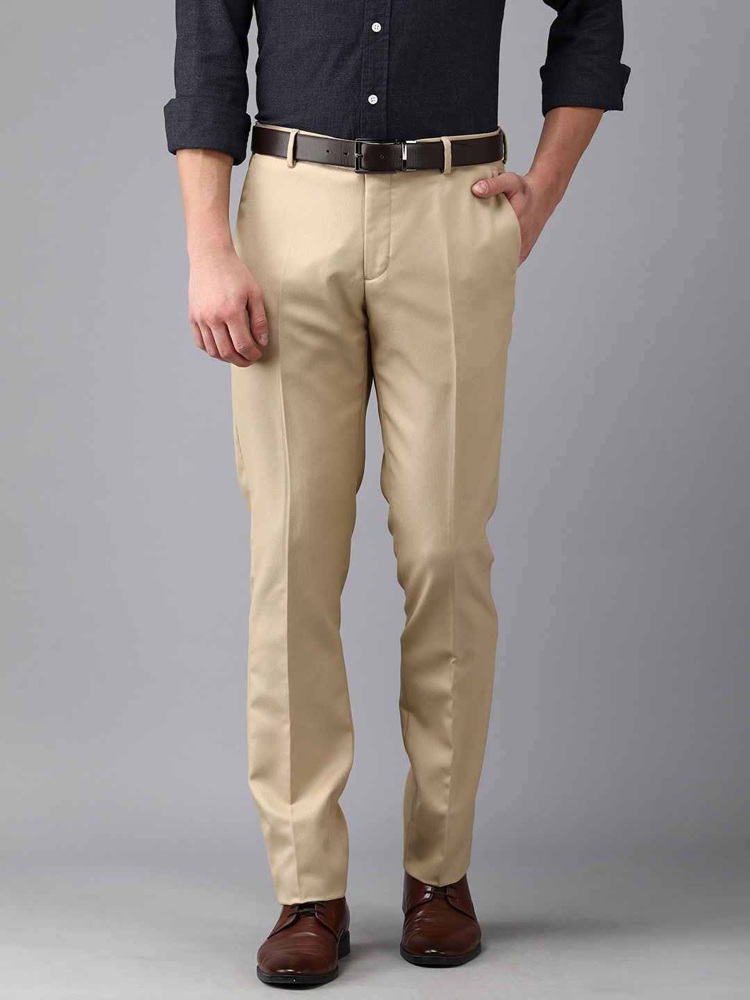 

Arrow Men Beige Textured Tailored Fit Formal Trouser