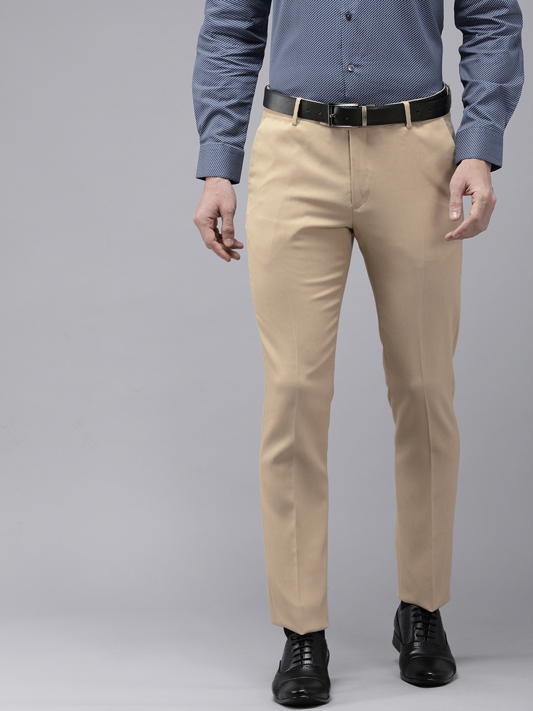 

Arrow Men Beige Textured Tailored Fit Formal Trousers