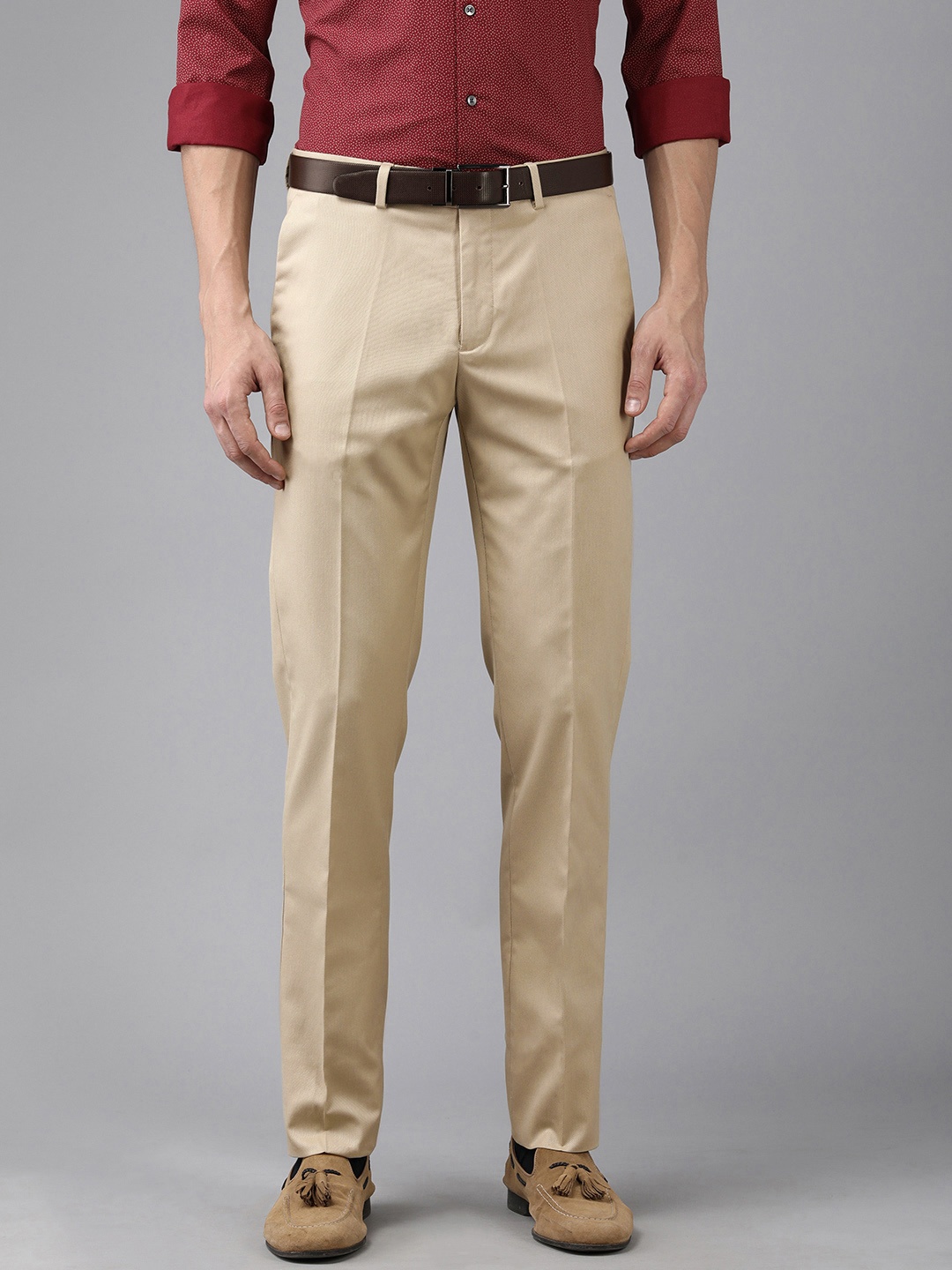 

Arrow Men Beige Mid Rise Textured Tailored Trousers