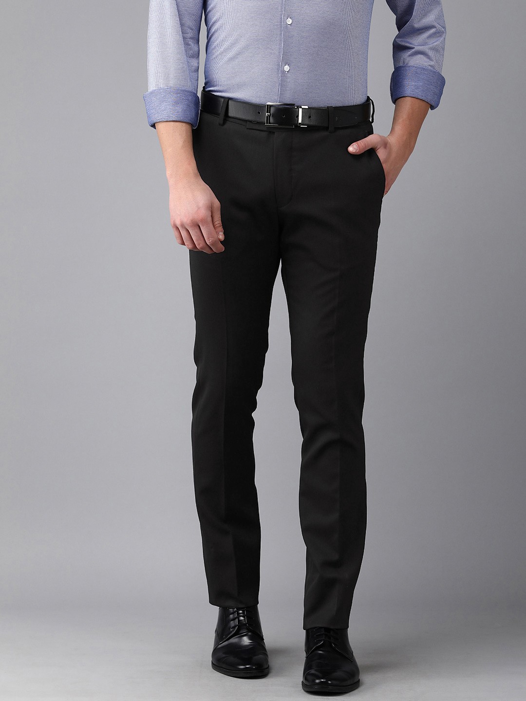 

Arrow Men Navy Blue Checked Tailored Fit Formal Trouser