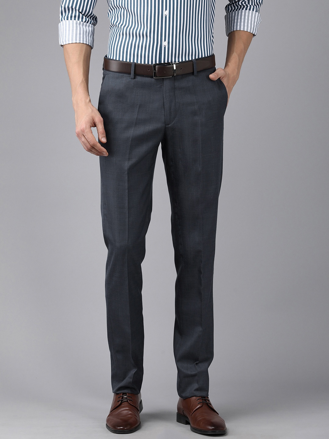 

Arrow Men Navy Blue Checked Tailored Fit Formal Trousers