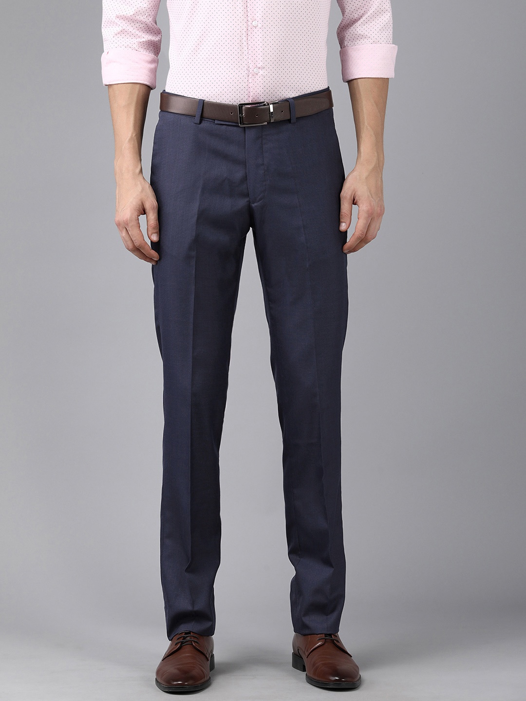 

Arrow Men Navy Blue Self Design Textured Mid-Rise Tailored Formal Trousers