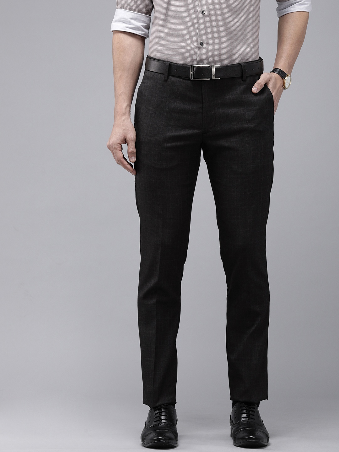 

Arrow Men Black Checked Tailored Fit Formal Trousers