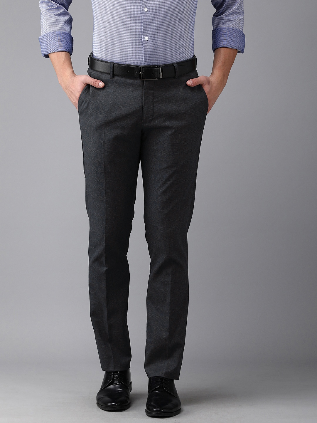 

Arrow Men Navy Blue Checked Tailored Fit Formal Trouser