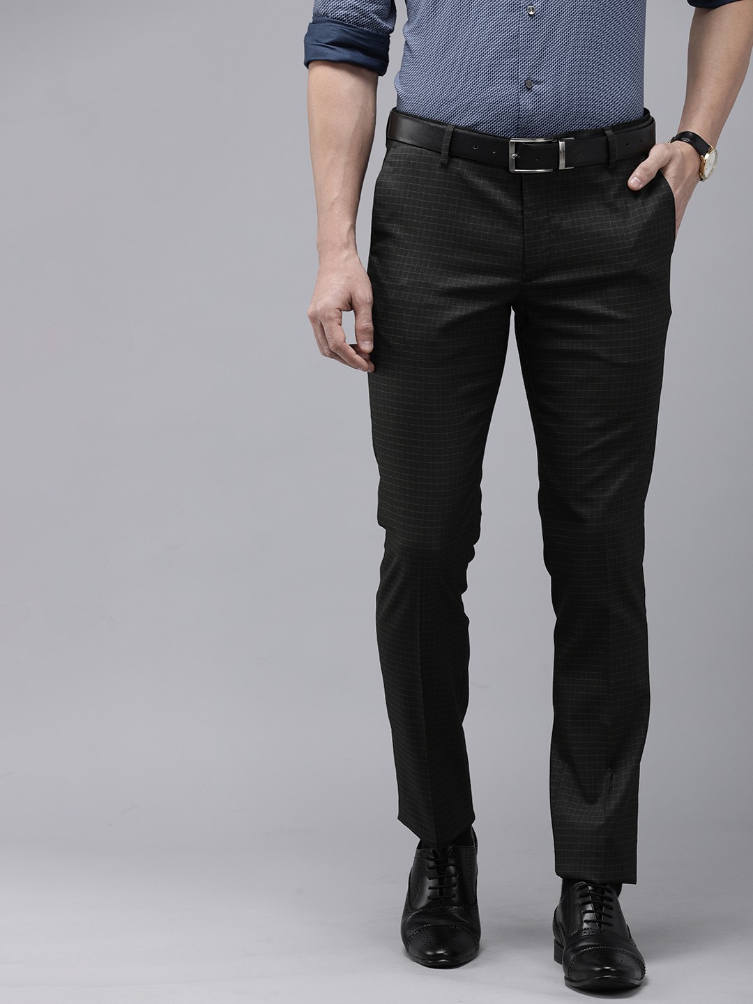 

Arrow Men Black Checked Tailored Fit Formal Trousers