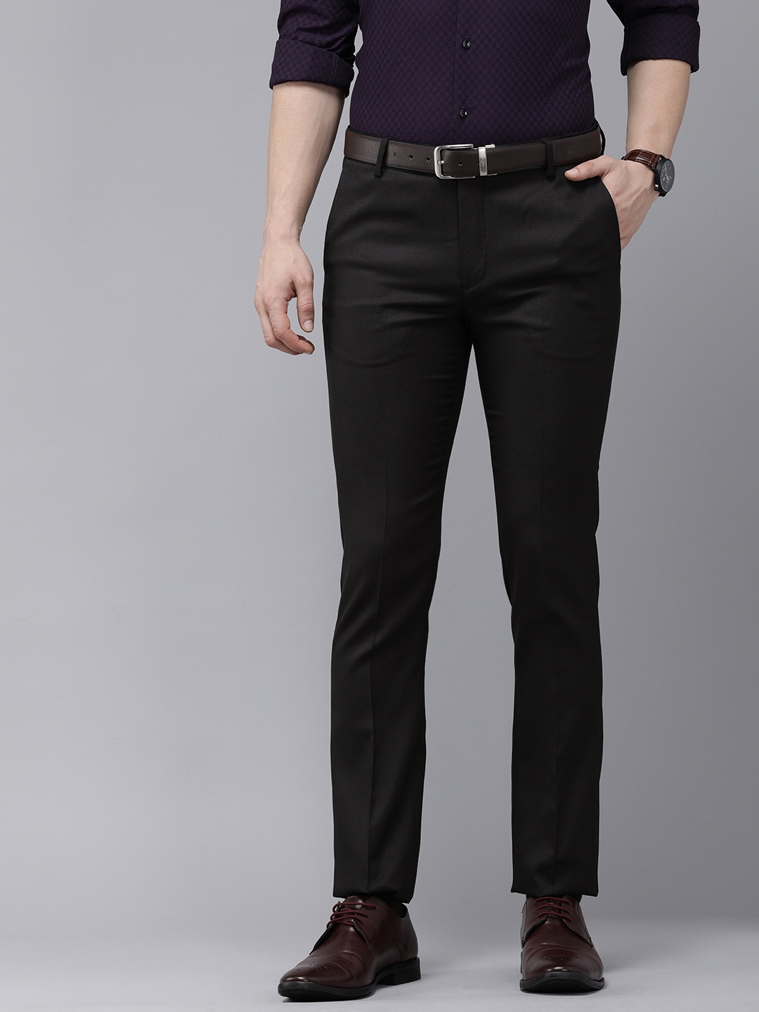 

Arrow Men Black Textured Tailored Fit Formal Trousers