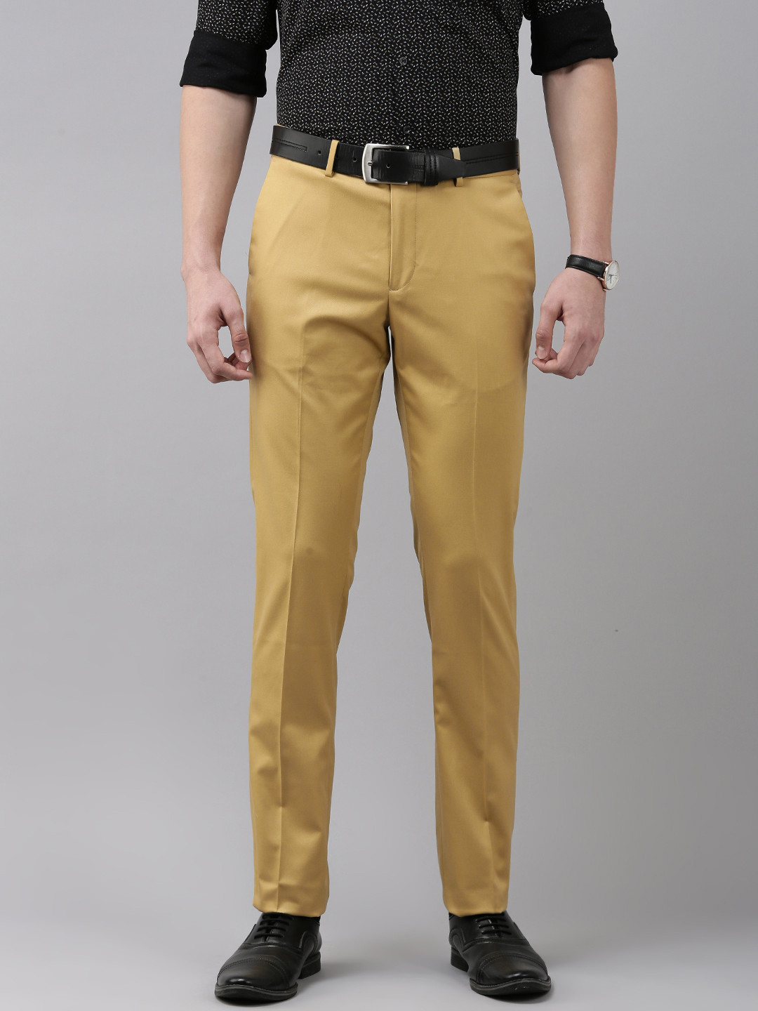 

Arrow Men Khaki Solid Mid Rise Tailored Fit Formal Trousers